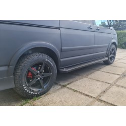 Боковые пороги Allmond Black (2 шт, алюм) Длинная база для Volkswagen T5 Transporter 2003-2010 гг