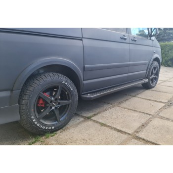 Боковые пороги Allmond Black (2 шт, алюм) Длинная база для Volkswagen T5 Transporter 2003-2010 гг