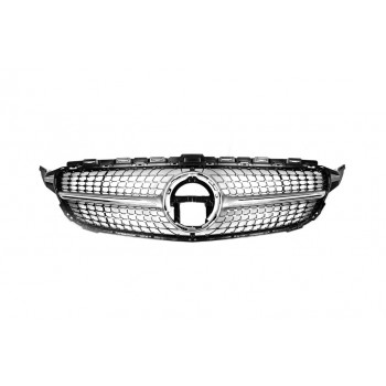 Передняя решетка Diamond Silver 2018-2025, с камерой для Mercedes C-сlass W205