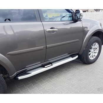 Бокові пороги Mevsim Grey (2 шт., Алюміній) для Mitsubishi Pajero Sport 2008-2015 рр