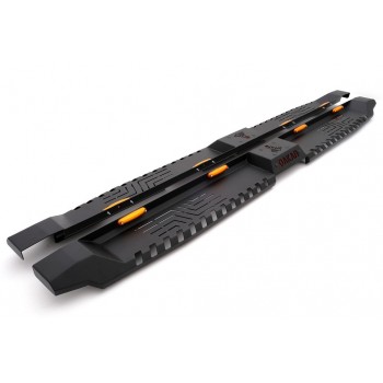 Боковые пороги Dakar V2 с LED (2 шт, металл) для Nissan Navara 2006-2015 гг