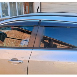 Ветровики с хром с полоской HB/SD (4 шт, Sunplex Chrome) для Opel Astra J 2009-2015 гг