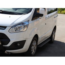 Боковые пороги Allmond Black (2 шт., алюминий) Длинная база для Ford Custom 2013-2022 гг