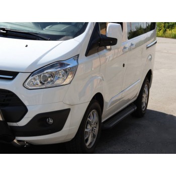 Боковые пороги Allmond Black (2 шт., алюминий) Длинная база для Ford Custom 2013-2022 гг