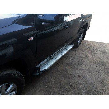Боковые пороги Allmond Grey (2 шт, алюм) для Volkswagen Amarok 2010-2022 гг