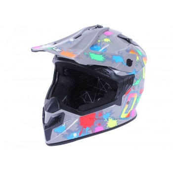 Шлем мотоциклетный кроссовый MD-911 VIRTUE (серый с цветной графикой, size XS)